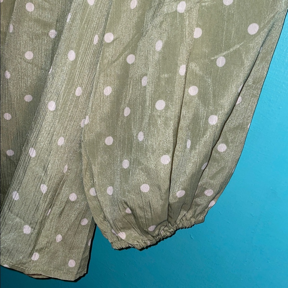 Suzanne Betro Olive Blouse with White Dots - Picture 13 of 16